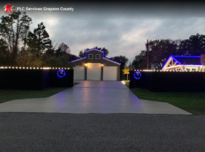 PLC SERVICES GRAYSON COUNTY HOLIDAY LIGHTS BLUE WHITE BARNDOMINIUM